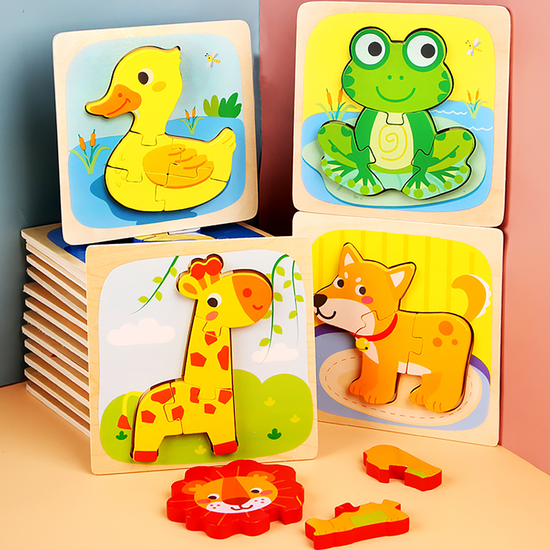 Kids Toys Store - Wood Puzzle Cartoon Animals Cognitive Jigsaw