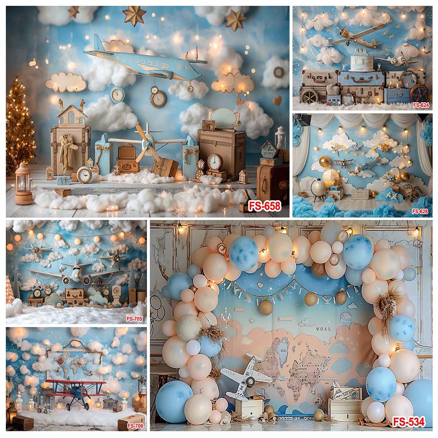 Banner Kids Toys - Birthday Backdrop Wooden Toy Airplane Adventure