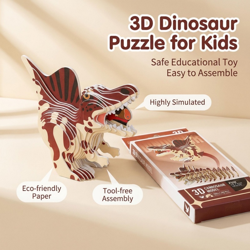 4PCS 3D Dinosaur Puzzle Set -  - Dinosaur Figurine Set review and price